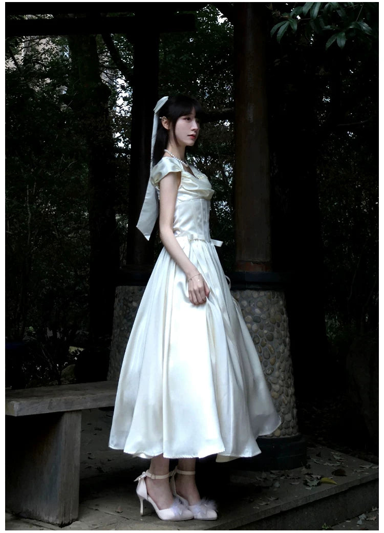 For Beloved - Classic Lolita Satin JSK Dress Set, Fishbone Waist 45039:835194