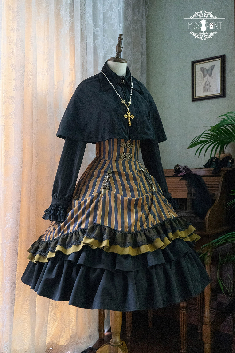 (Buyforme)Miss Point~Customized Lolita Elegant Striped High Waisted Fishbone SK 21544:312422