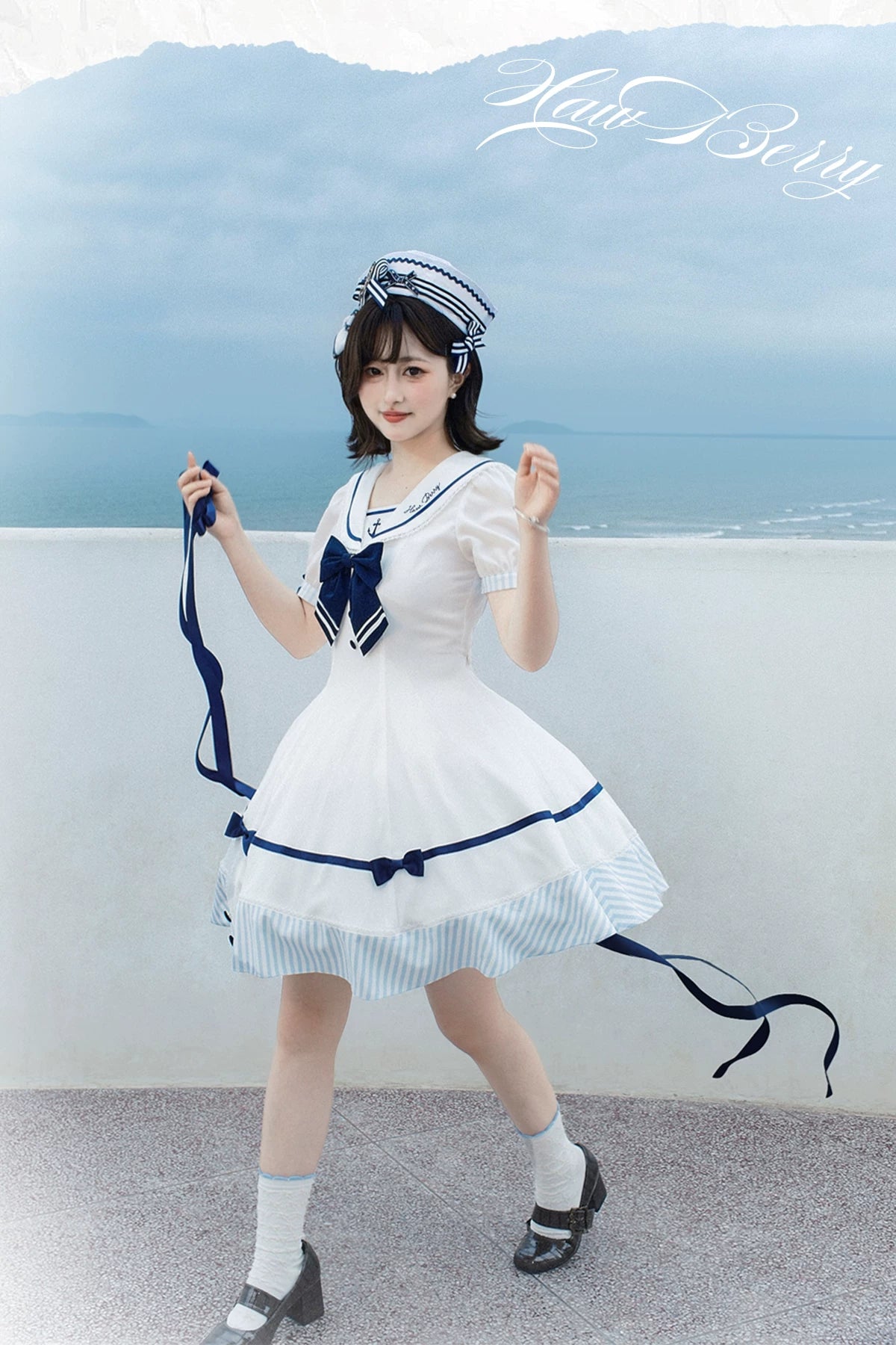 Little Sea Breeze - Summer Sailor Lolita OP Dress with Detachable Bow 45712:859224