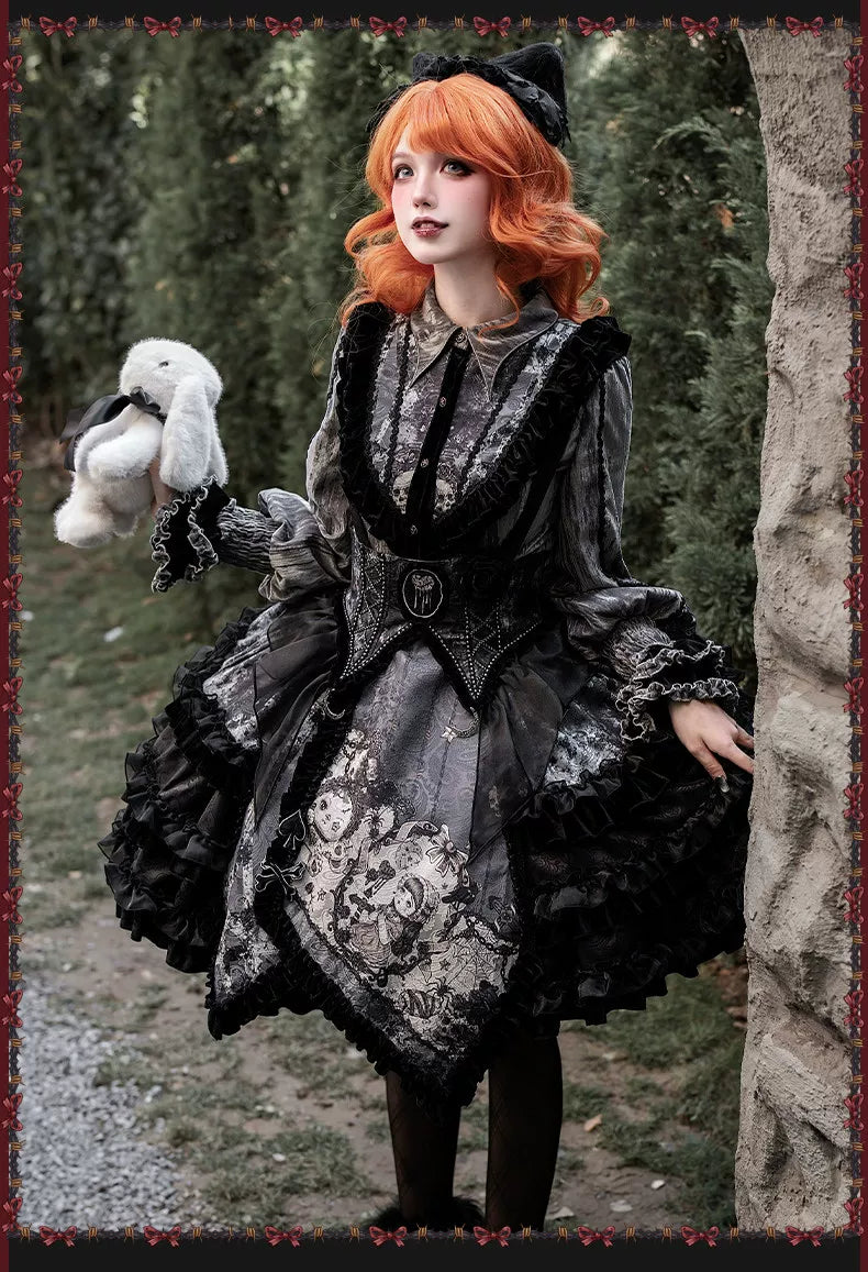 Werewolf Slayer - Gothic Lolita Shirt & Suspender SK Dress Set, Tiered Skirt 44541:811942