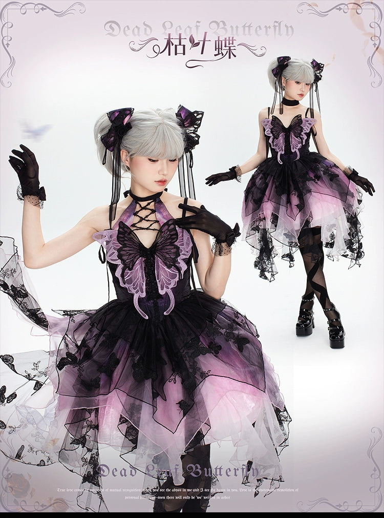 Urtto - Dead Leaf Butterfly - Chiffon Gothic Lolita JSK, Irregular Tiered Skirt 44352:804227