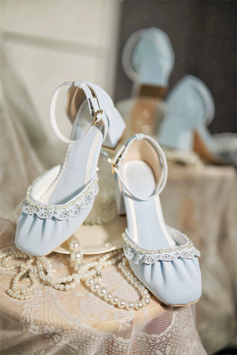 MR.Qiutian~Dance of Camellia~Elegant Lolita Chunky Shoes 5CM Heel Pearl Decoration 39200:615512