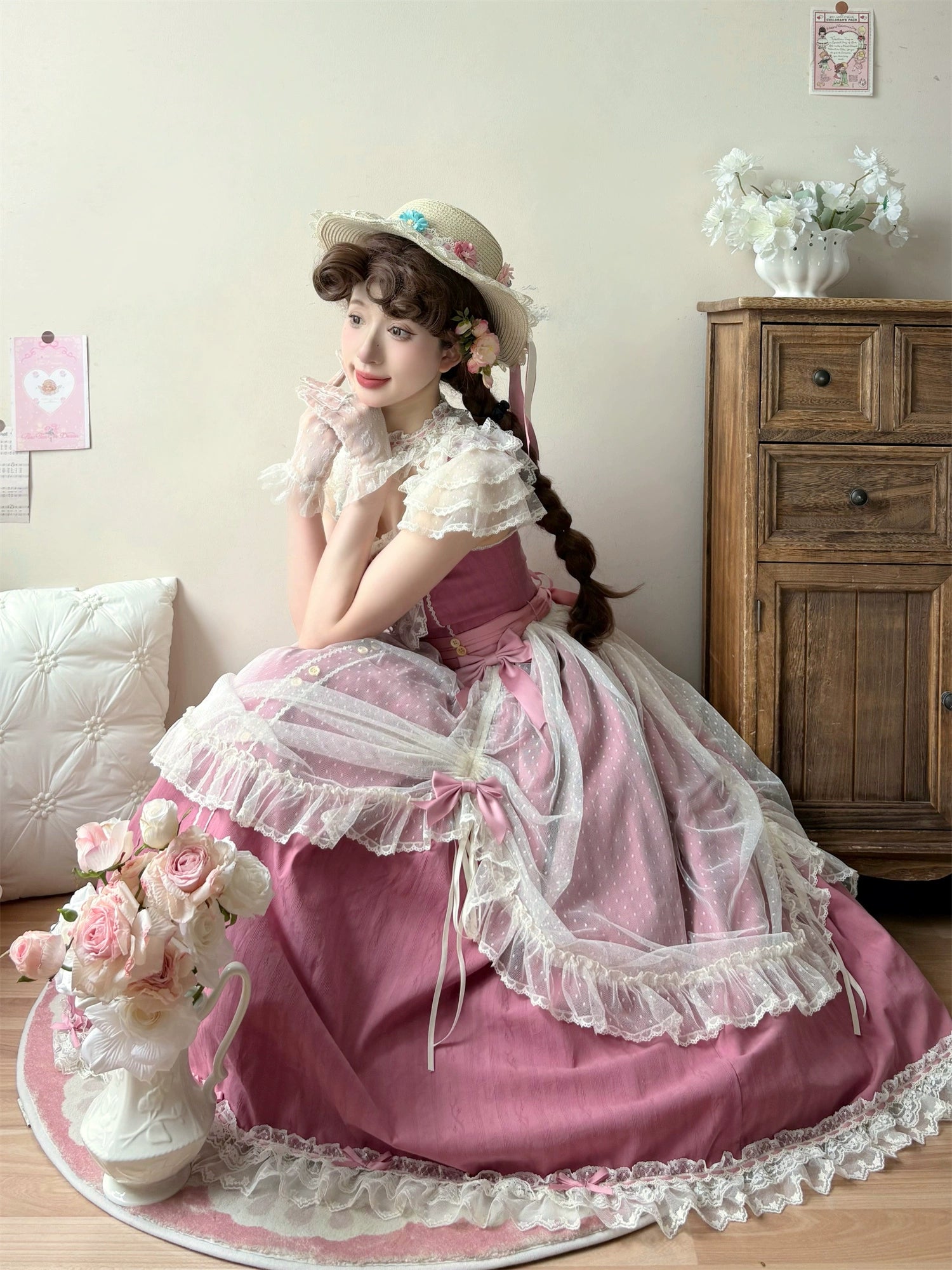Uncle's Workshop - Fluttering Cherry Spring Strings - Cotton Sweet Lolita JSK Dress 42196:776705