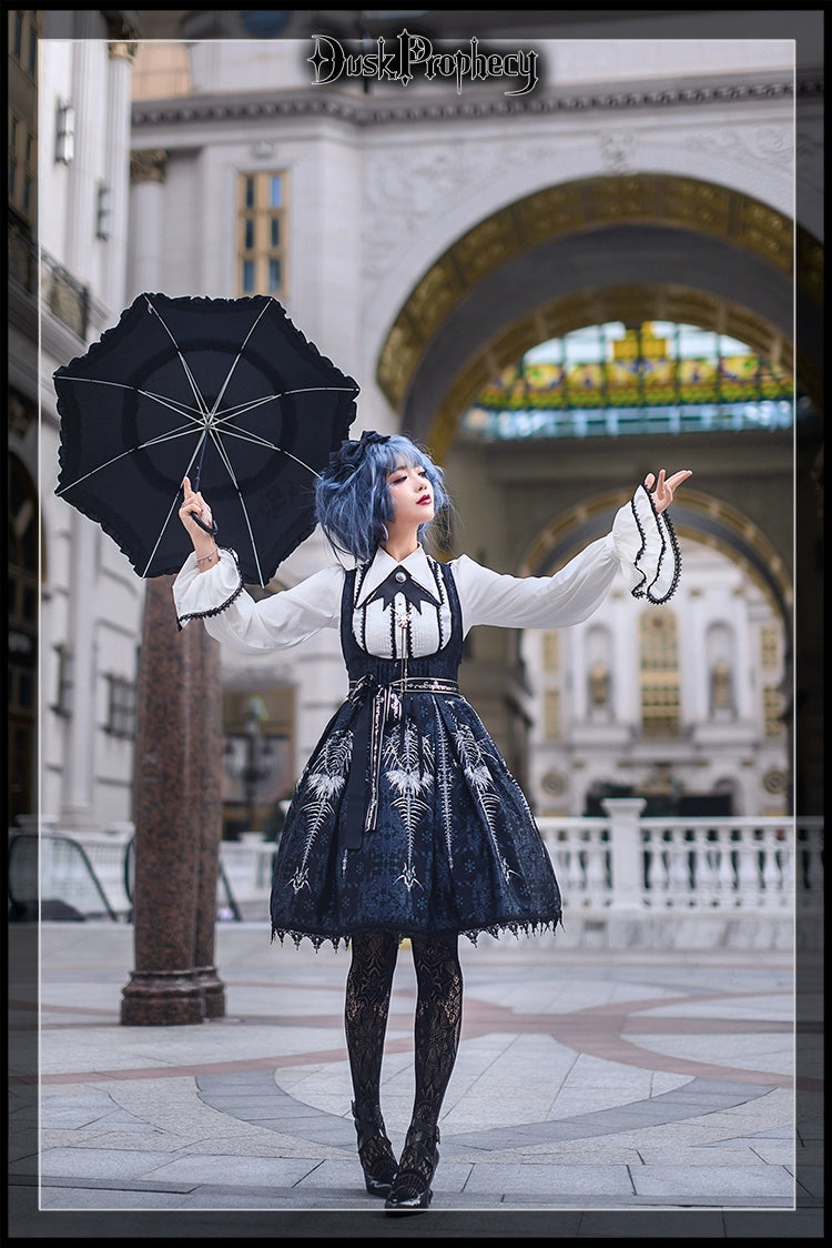 DuskProphecy - Coccyx - Elegant Lolita Dress High Waist Fishbone Print JSK Set 34722:466554