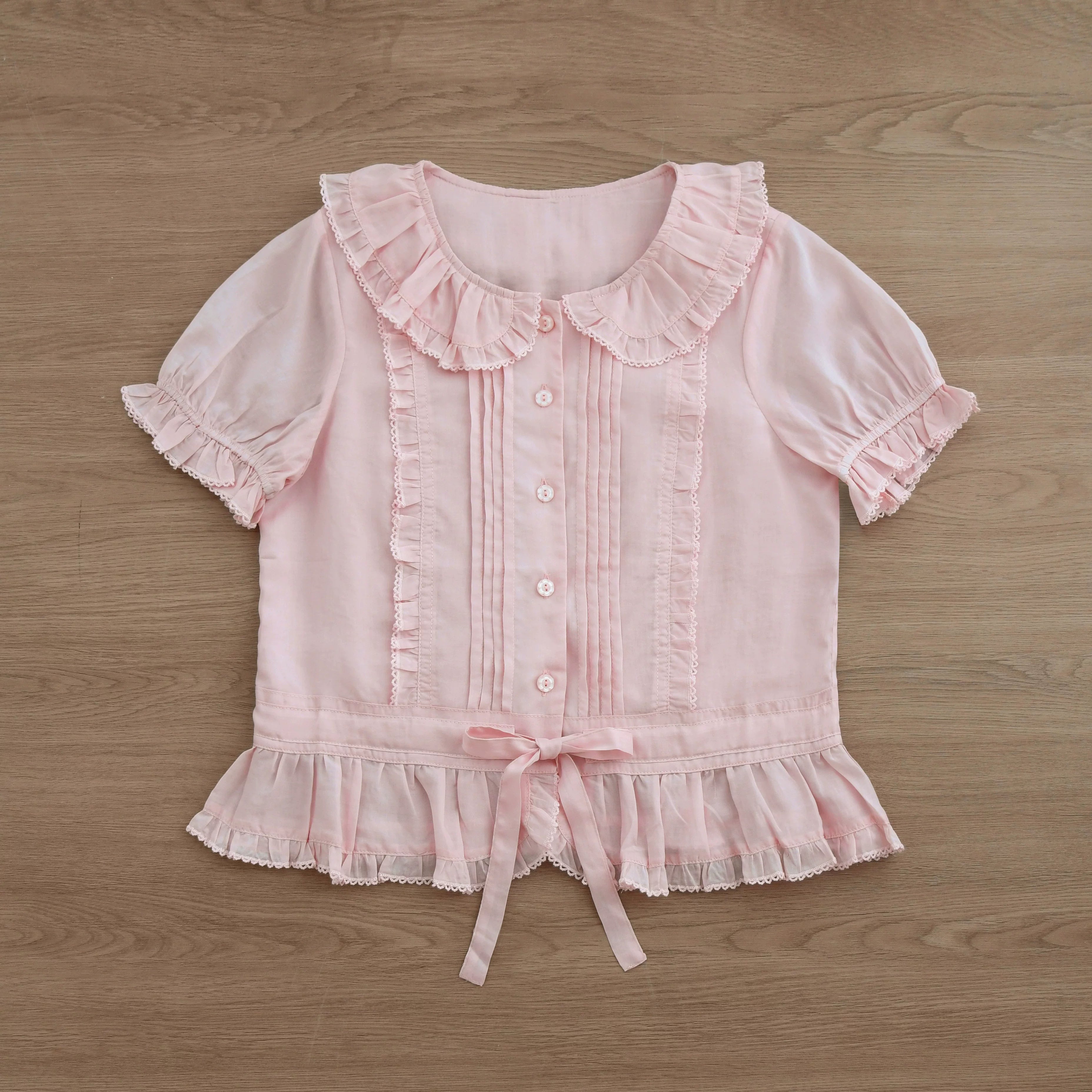 EverSpring - Short Sleeve Sweet Lolita Shirt, Peter Pan Collar (2XL L M S XL) 44735:820625