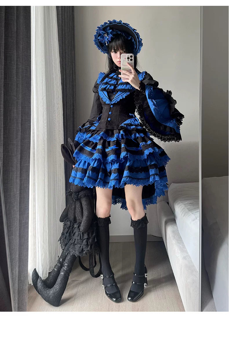 Nightmare - Gothic Lolita Ruffled Blouse and Tiered Skirt Set 45439:852812
