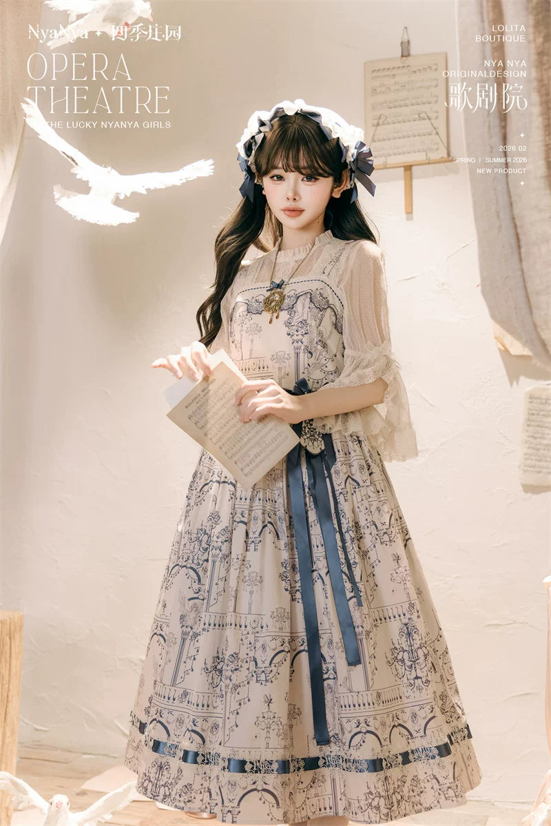 Opera - Cotton Classic Lolita Embroidered Dress, Opera Scene Print 44845:825515