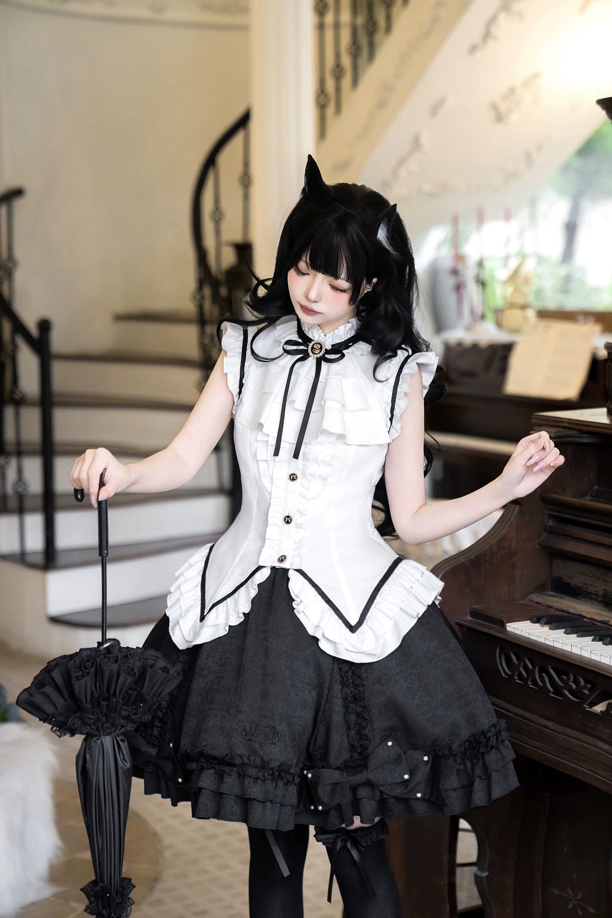 Miss Black Cat - Gothic Maid Lolita Skirt Set, Slim Fit 44962:829844