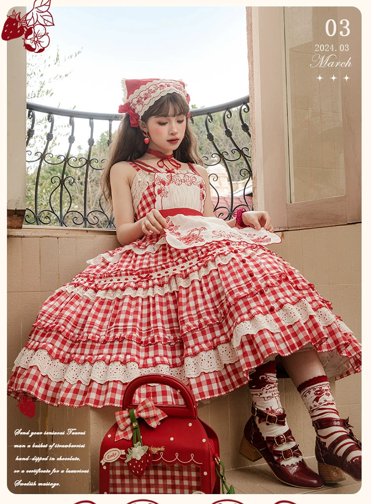 Flower and Pearl Box - Strawberry Basket - Country Lolita Dress Plaid Summer Spring Dress