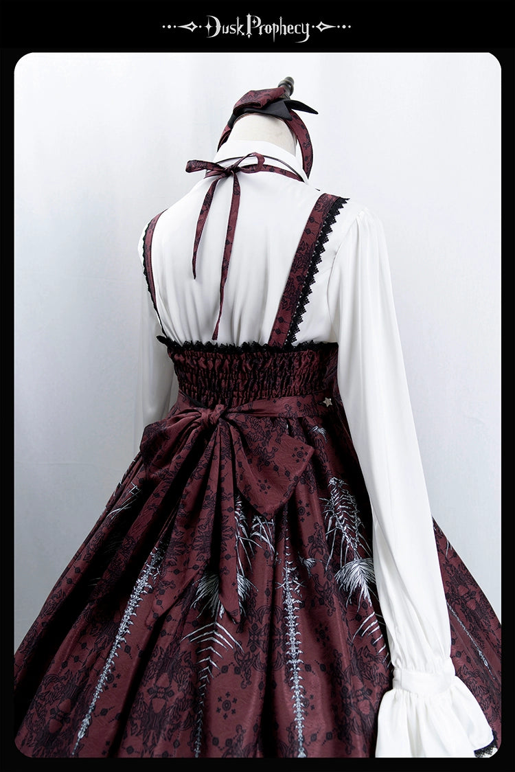 DuskProphecy - Coccyx - Elegant Lolita Dress High Waist Fishbone Print JSK Set 34722:466458