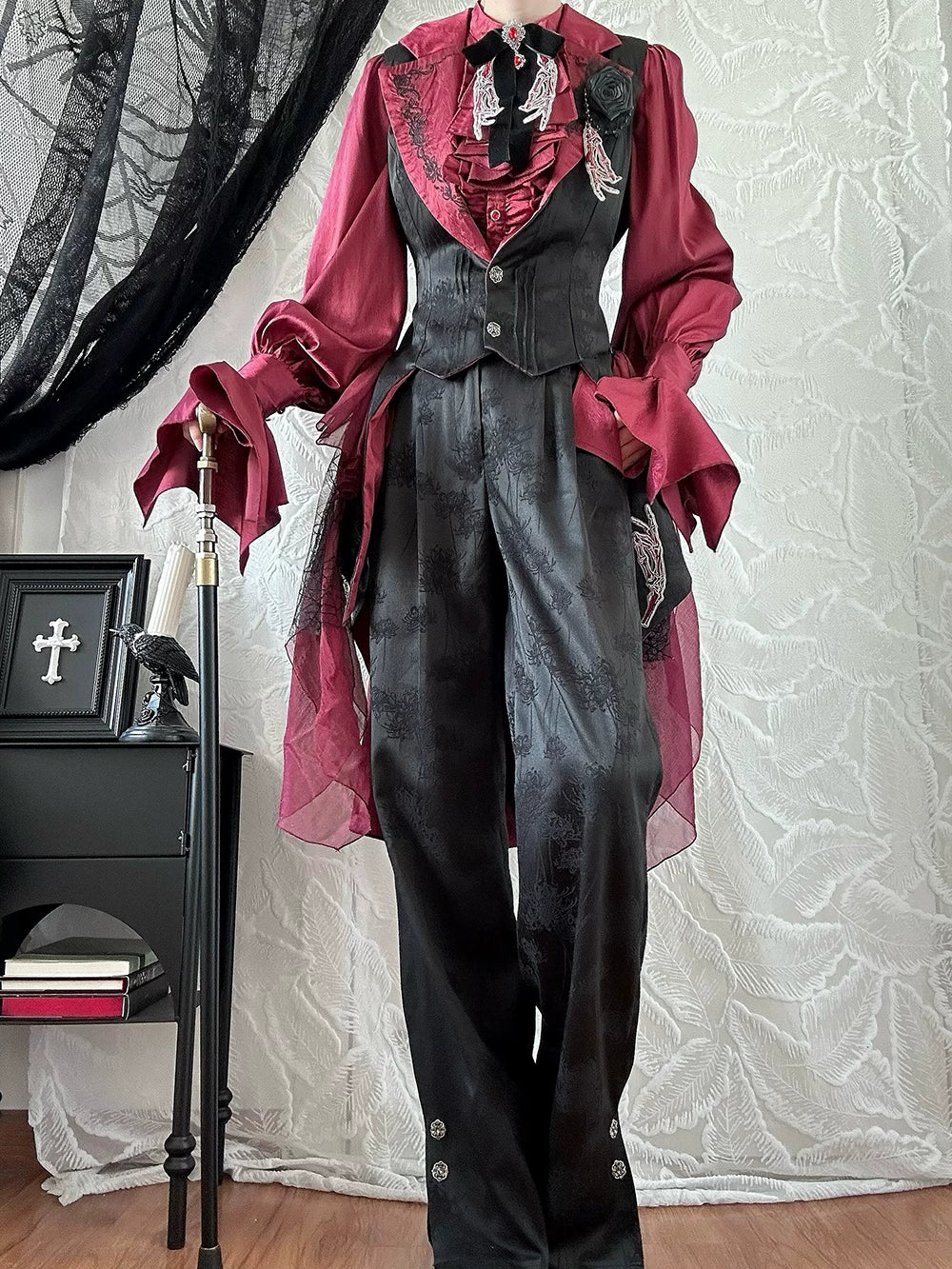 Moonnight Return - Gothic Lolita Long Vest, Embroidered Collar 44582:813815