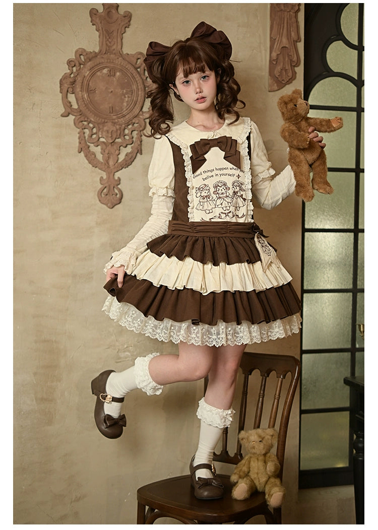With PUJI - Sugar Frost Tale - Kawaii Lolita OP Button Closure Dress, Lamb & Bunny Embroidery 44101:796477