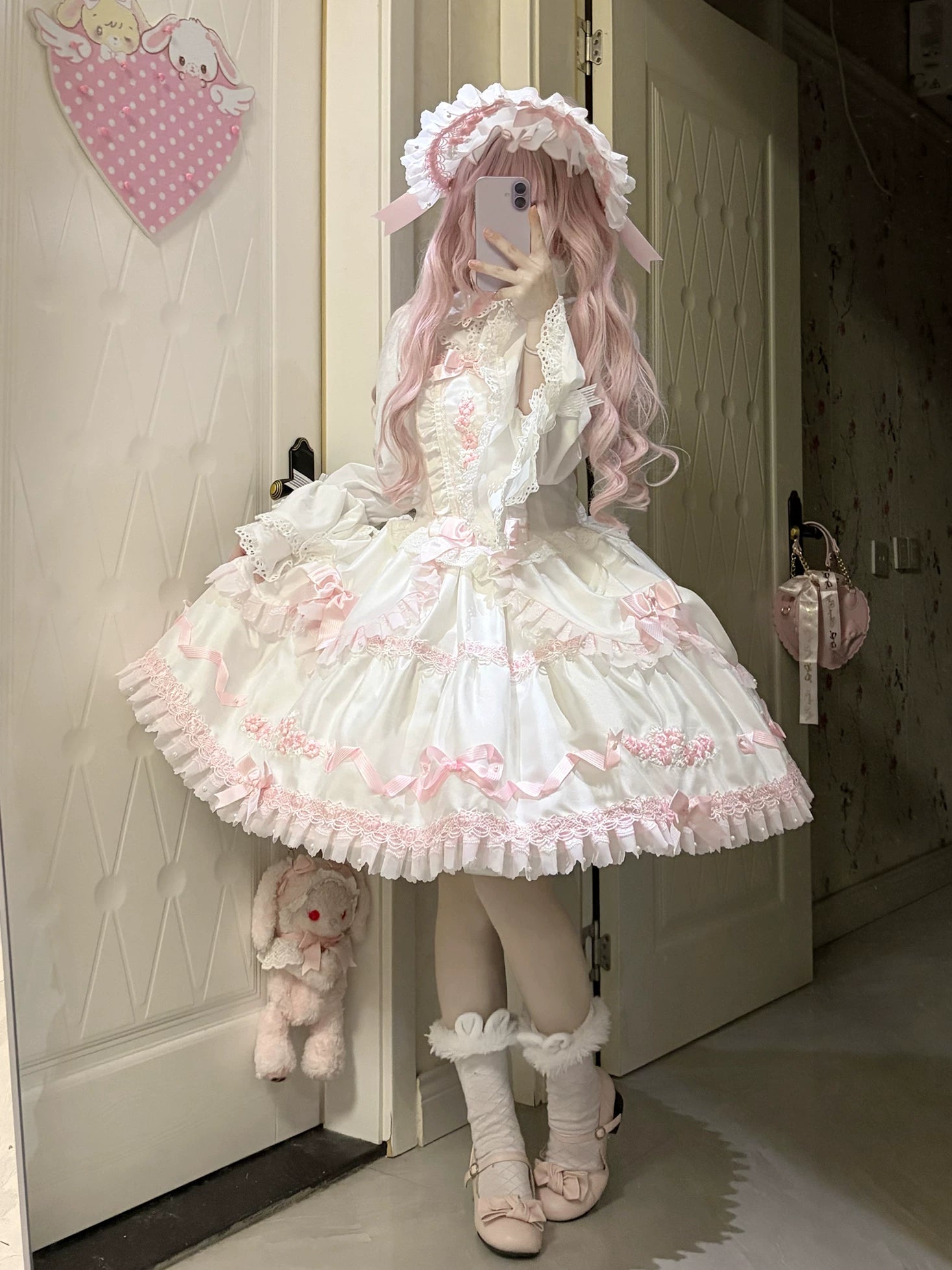 Charlotte Bouquet - Old School Lolita JSK Set, Embroidery & Bows 45093:835370