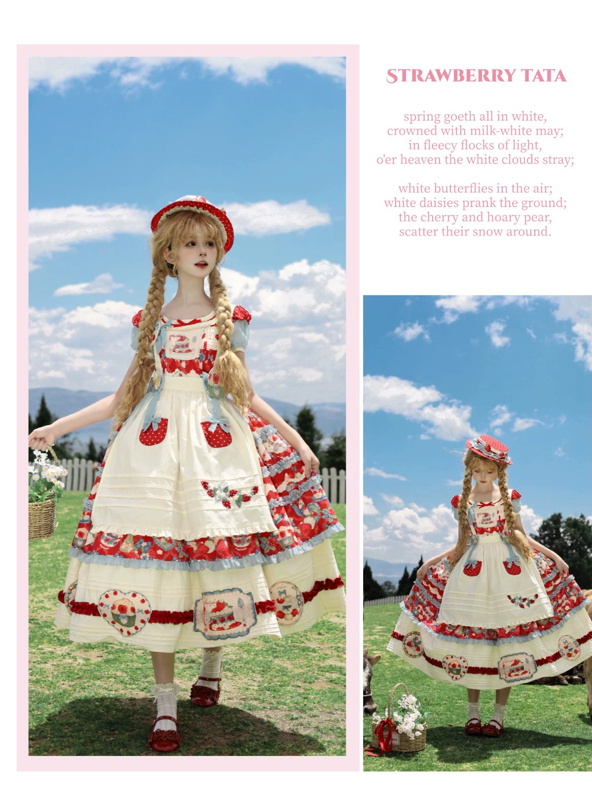 Rose Whispers - Strawberry Tata - Sweet Lolita Dress Suit With Strawberry Cake Print 43173:769159