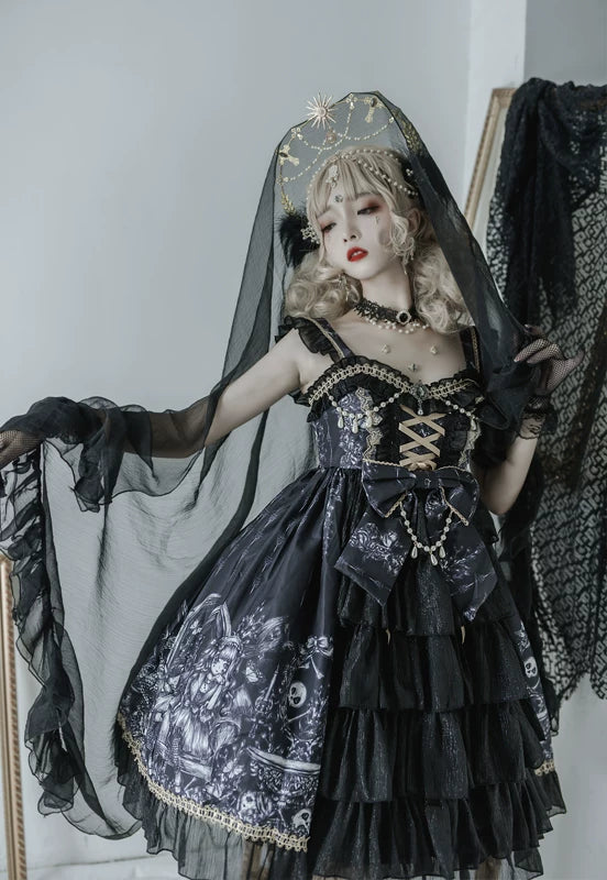 Dragon Witch - Printed Gothic Lolita JSK Dress, Front Opening