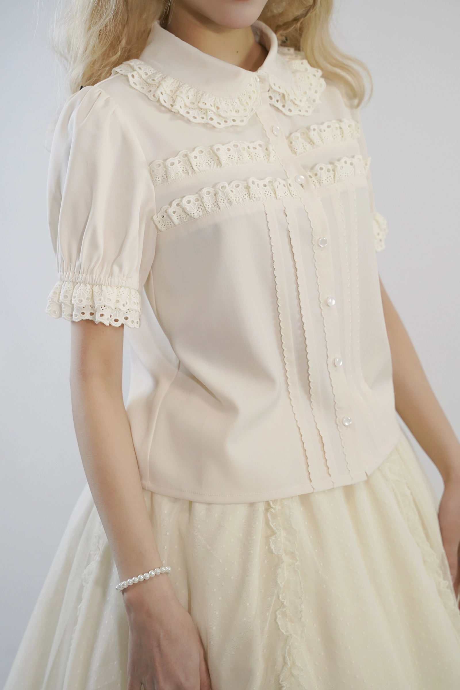 Little Dipper~Cherry Xiaobei~Daily Lolita Splicing Sleeve Lace Shirt 21378:303902