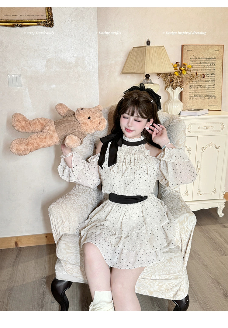 Yingtang~Black Chocolate~Sweet Lolita Skirt Plus Size Dot Print Blouse Skirt Set   