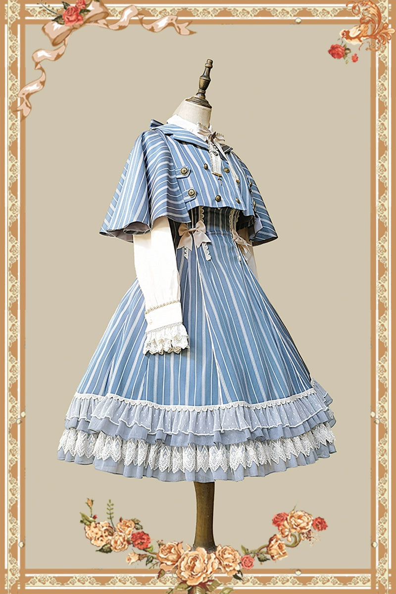(Buy for me) Infanta~Elegant Lolita Stripe High-waist Jumper Dress Set and Cape 22624:320930