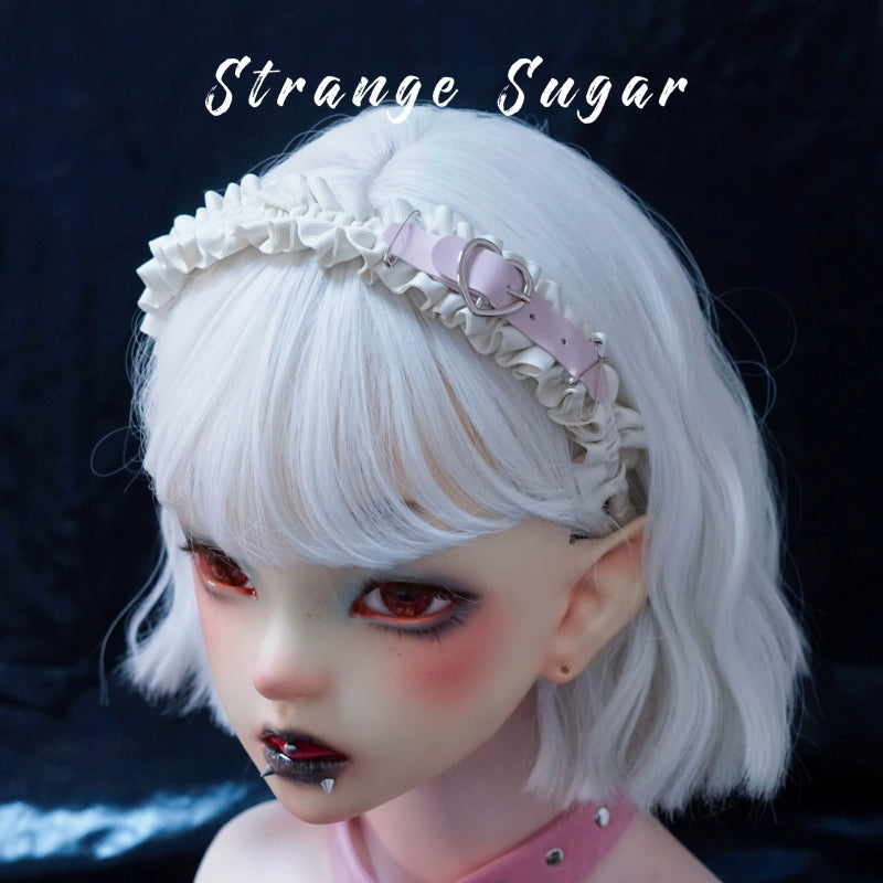 Strange Sugar - Sweet Lolita KC White Pink Ruffled Hairband Accessories Heart