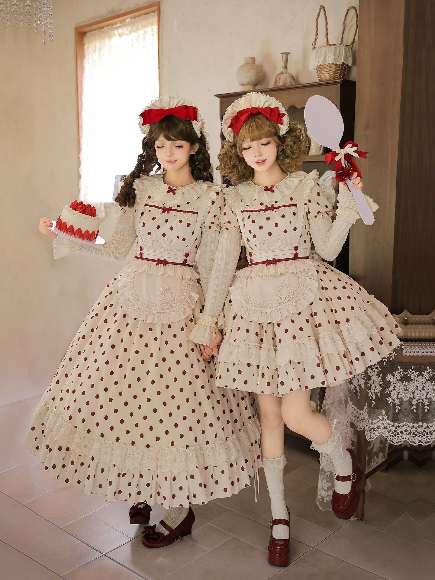 Polka Dot Lollipop - Cotton Old School Lolita Polka Dot OP Dress 45768:861525