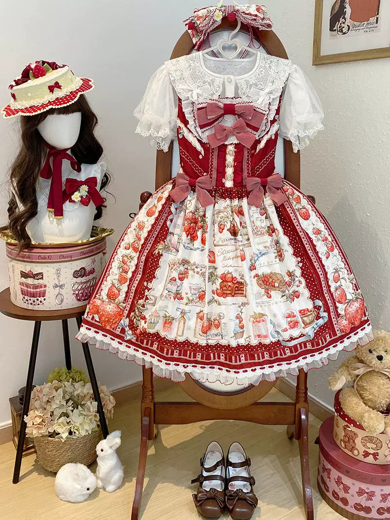 Balladeer - Strawberry Manor - Sweet Lolita JSK Dress, Strawberry Print 43417:798438
