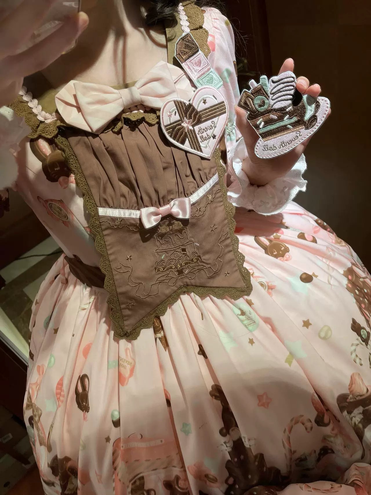 Chocolate Bunny - Printed Kawaii Lolita JSK, Short-sleeved Dress