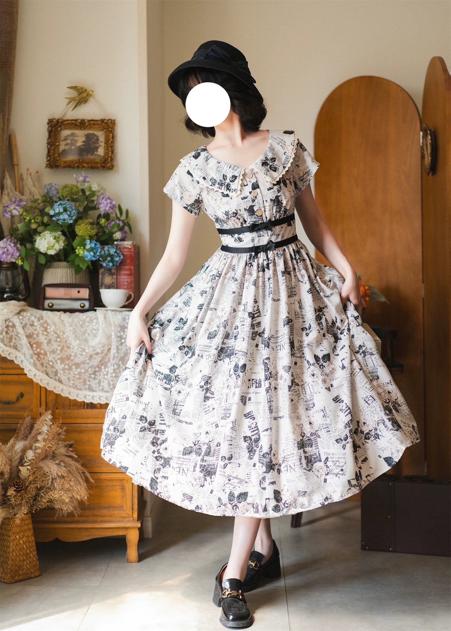 Forest Holiday - Vintage Classic Lolita Newspaper Printed OP Dress 45505:850761