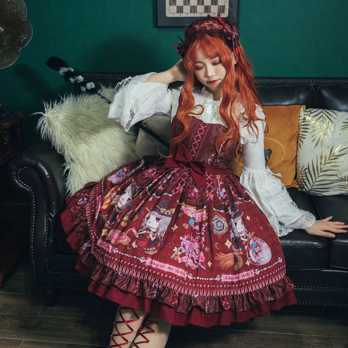 Halloween Sweet Lolita JSK Dress, Witch & Pumpkin Print 45945:869596