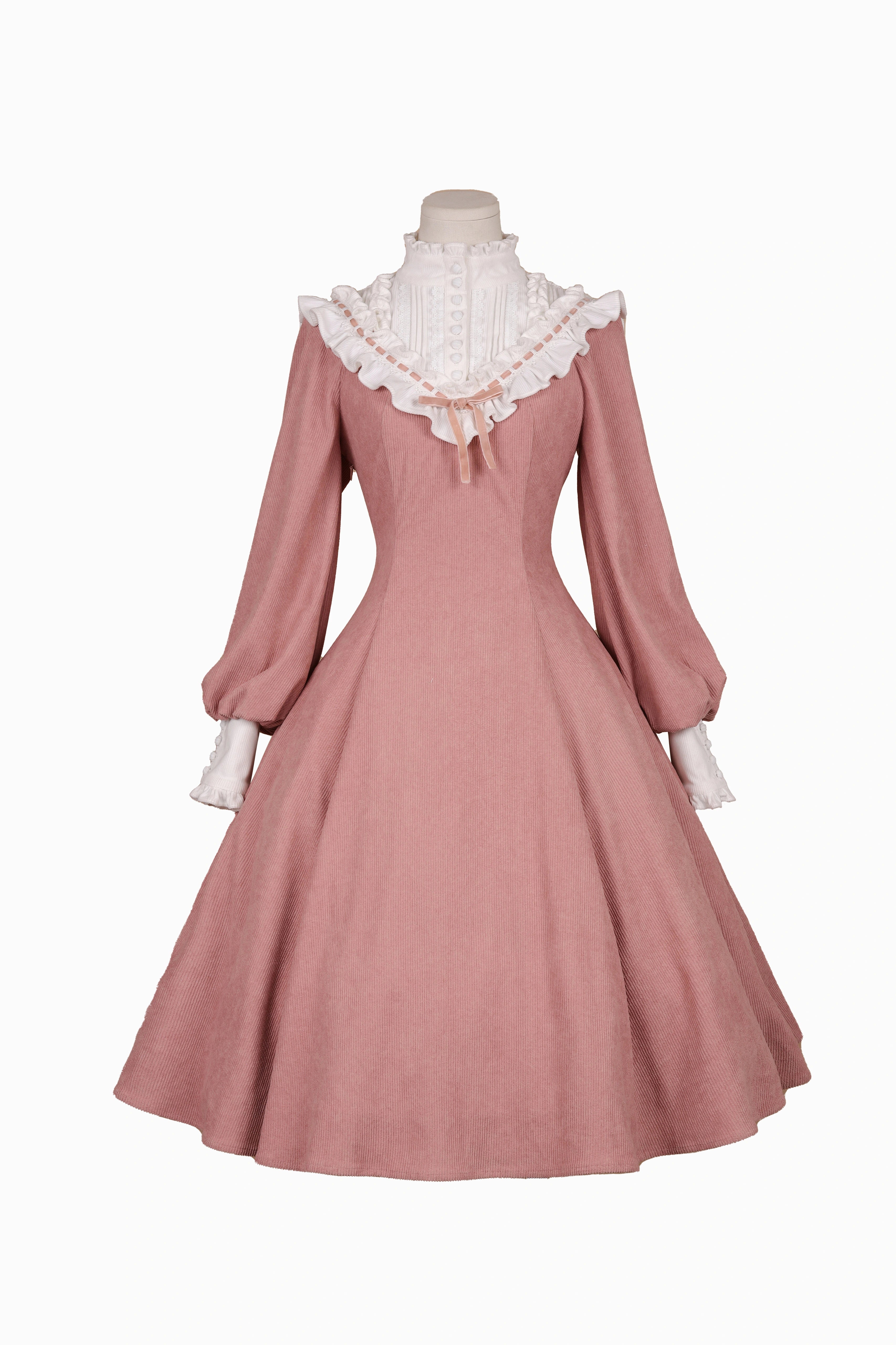 Miaoplus - Winter Birch Forest - Elegant Lolita OP Dress Corduroy Long Sleeve Winter Dress Pink S