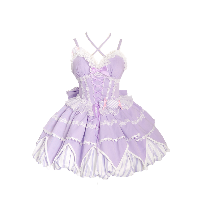 OCELOT - Sweety Gummy - Sweet Lolita JSK Dress Big Bow Flower Bud Lolita Dress S Purple