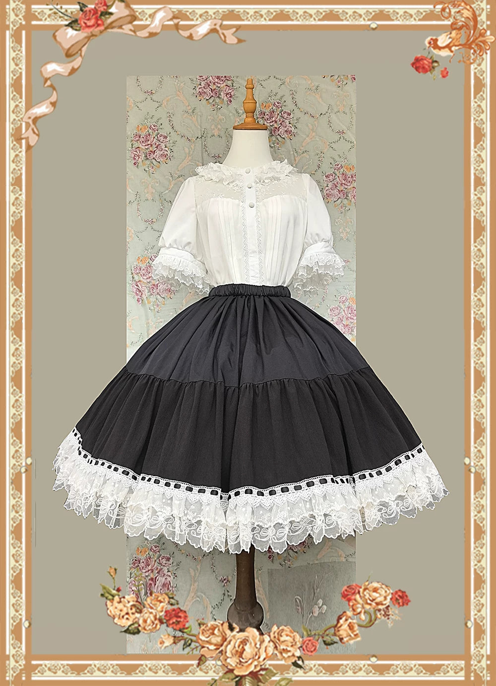 Mirror Doll - Old School Lolita Tiered Hem JSK with Polka Dot Lace 45540:853650
