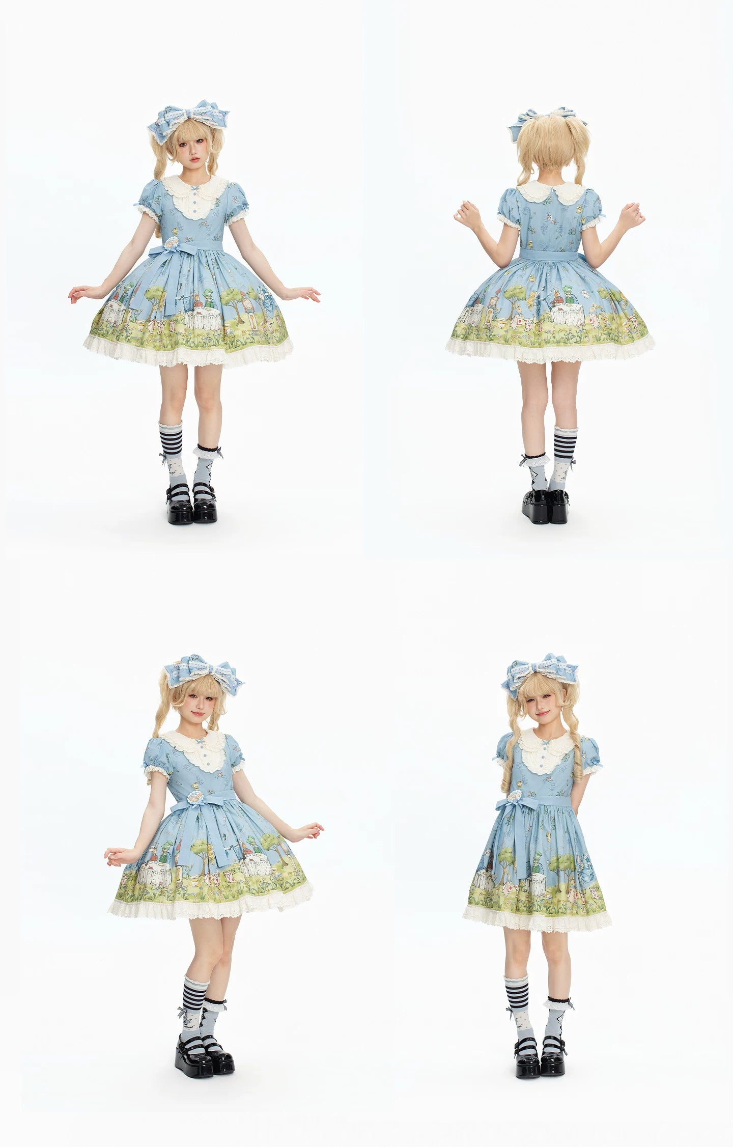 Alice - Sweet Lolita Cotton Lining Dress, Bunny & Clock Print