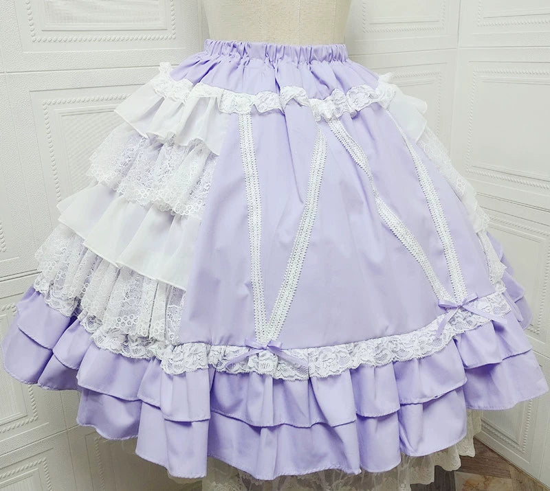 Sweet Angel - Japanese Sweet Lolita Skirt Retro Showa Knee Cake Dress Light purple F