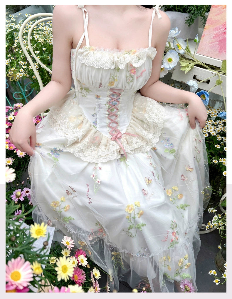 Diamond Honey - Spring Bouquet - Sweet Lolita JSK Dress Fairy-like Embroidered Mesh Dress
