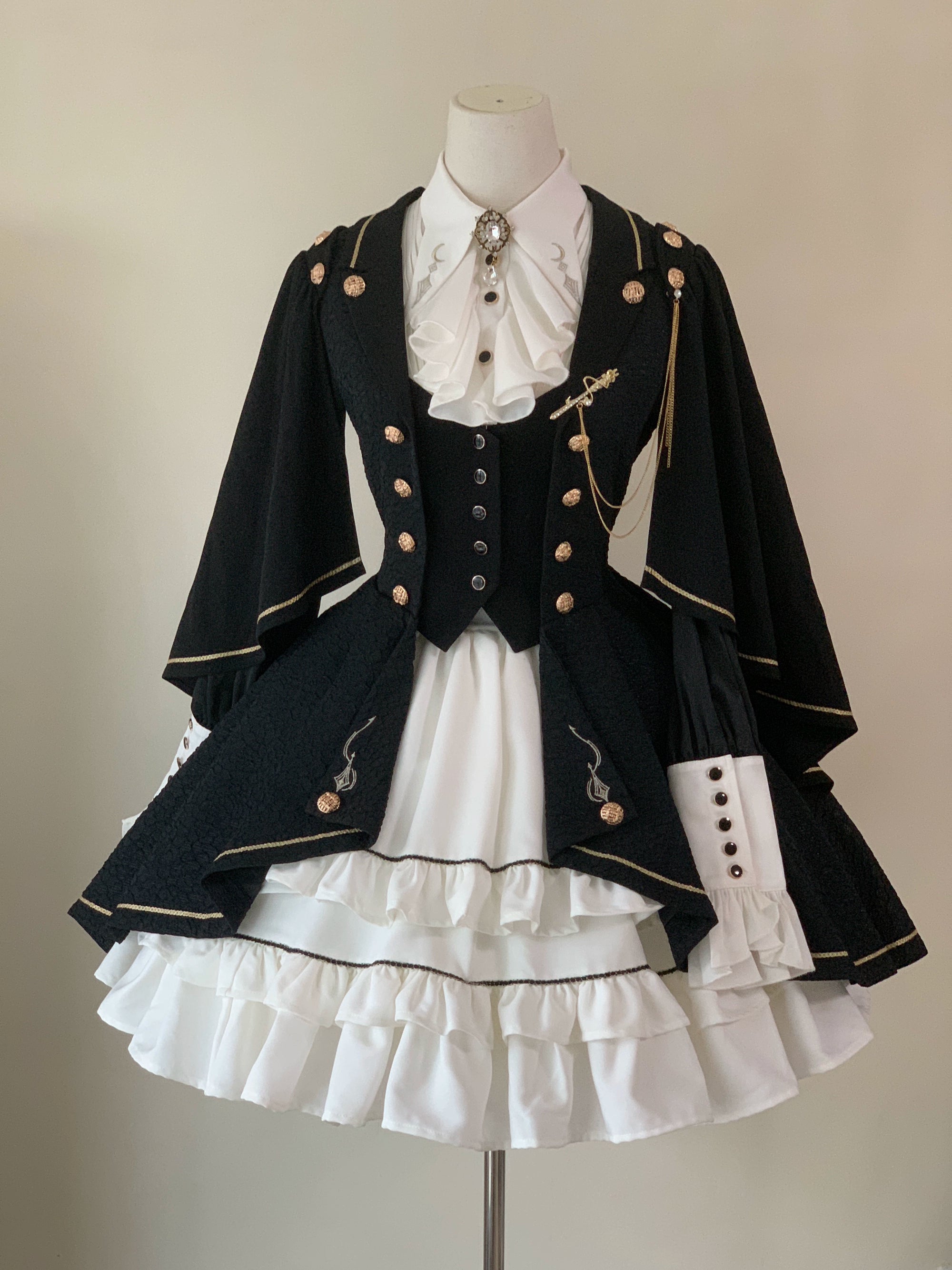 SilentMars - Law of the Fallen Moon - Retro Lolita Vest Coat Suit Knight Style Skirt S (Black x blue) vest coat
