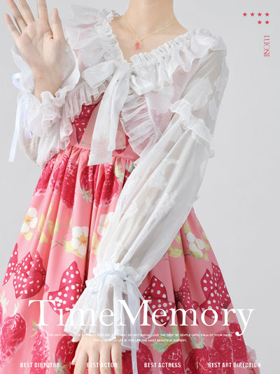 Time Memory~Xianbei~Sweet Lolita Chiffon Lantern Sleeve Cardigan with Bow   