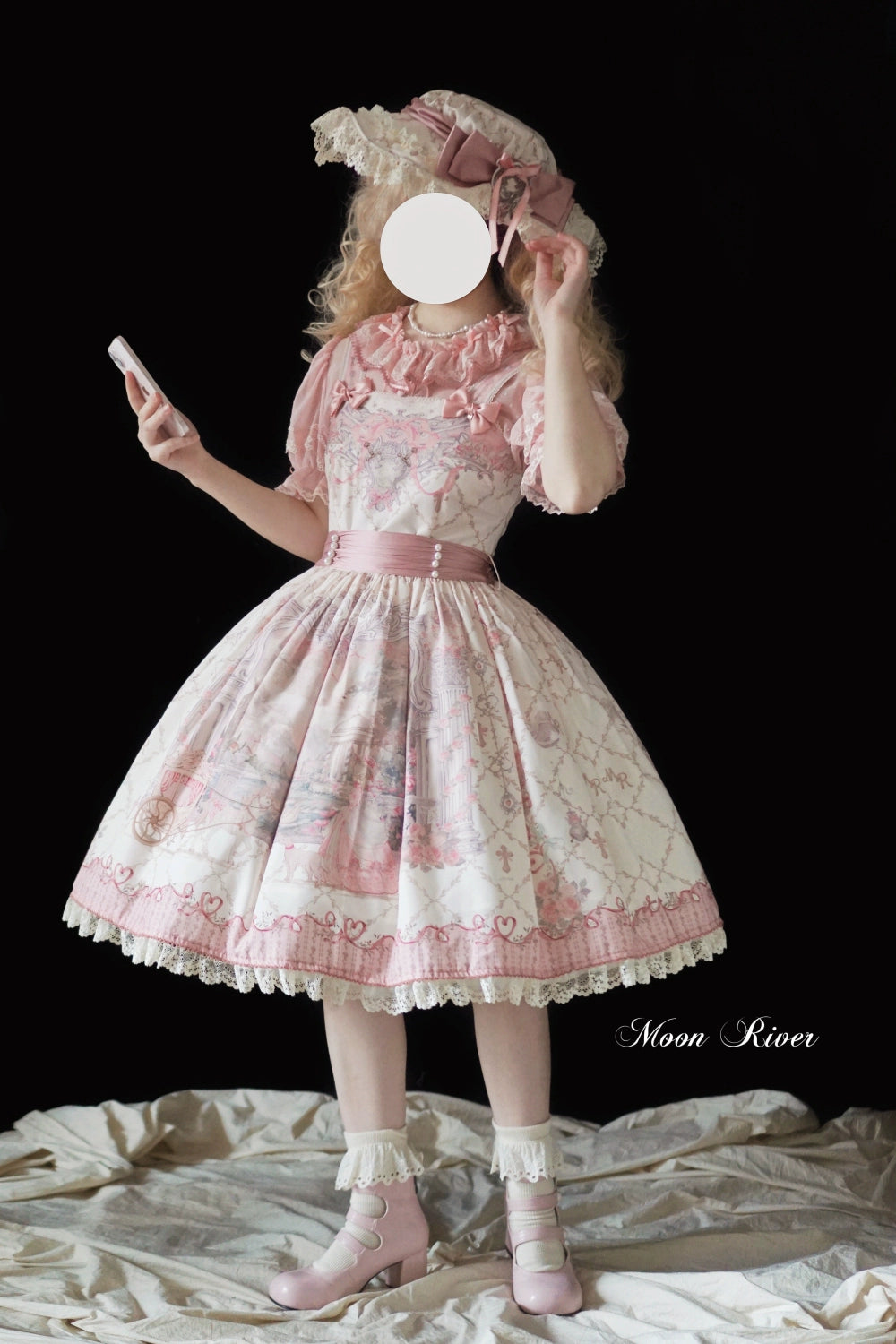 Moon River - Swan Lake Mirror - Pink Sweet Lolita Print JSK Dress 43705:783406