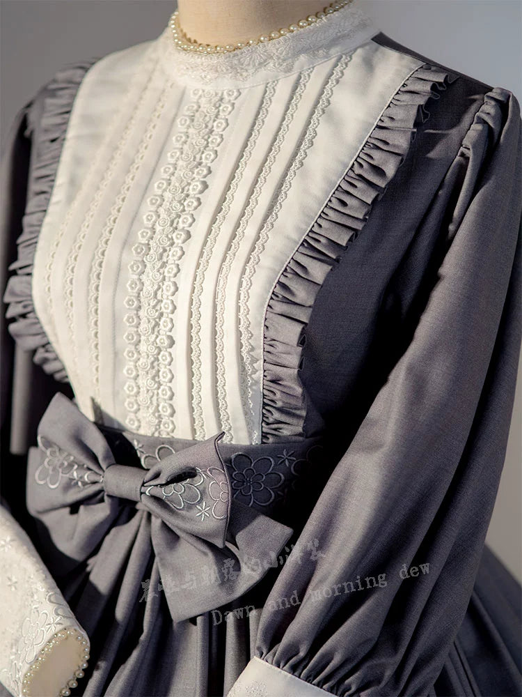 Dawn and Morning - Morning Fairy - Classic Lolita OP Elegant and Noble Dress XS Gray(with detachable belt and waist bow)