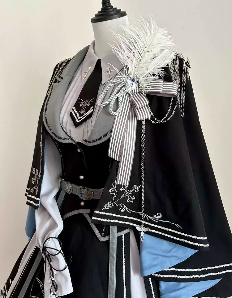 CHUNLV LOLITA - Dark Night Contract - Blue Military Lolita Dress Suit Skirt Elegant OP Cape Feather badge only S