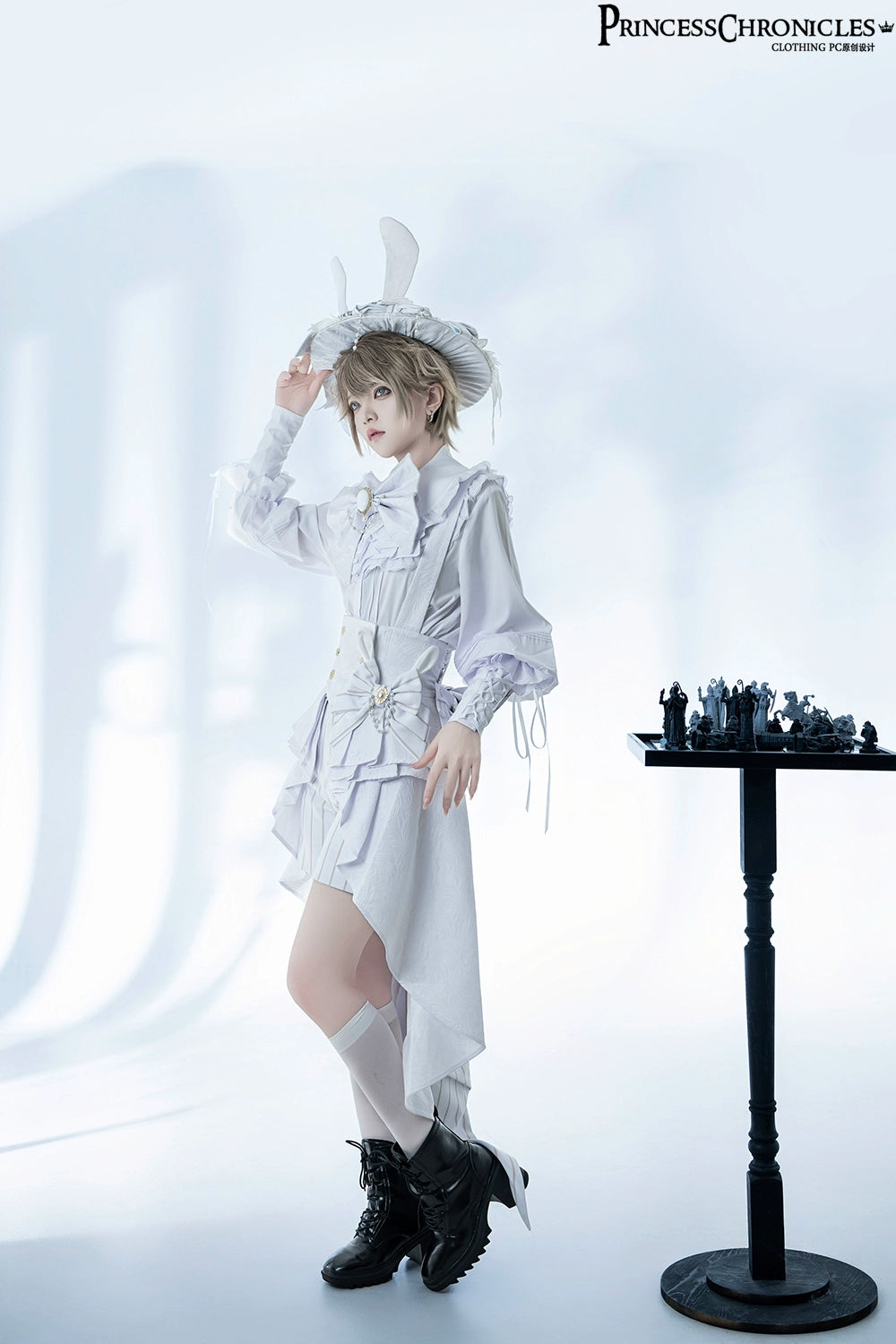 Princess Chronicles - Rabbit Theater White Moonlight - Ouji Lolita Shorts Set Corset and Rabbit Hat Accessory
