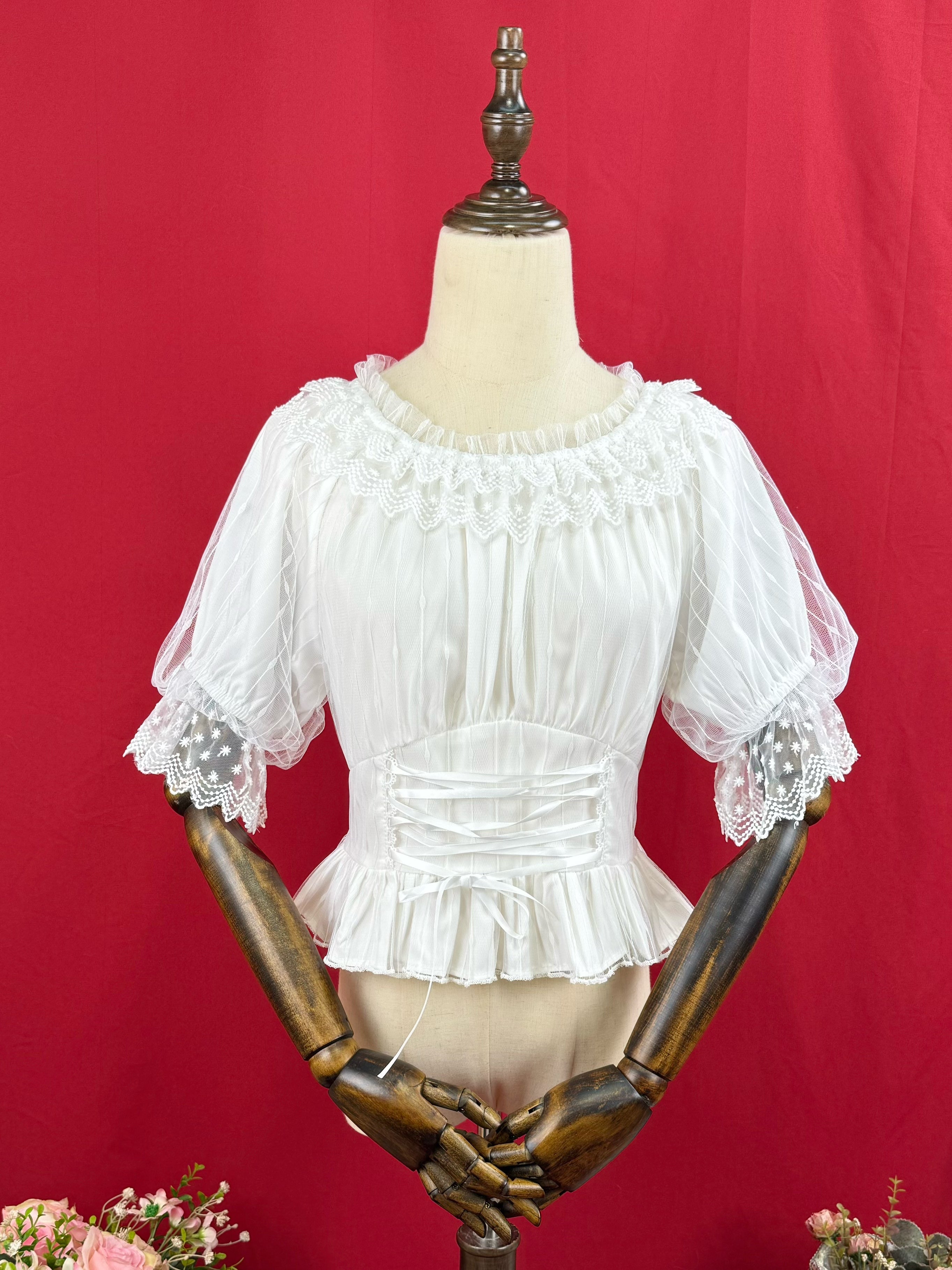 DMFS Lolita - Classic Lolita Shirt Short Sleeve Chiffion Blouse Milky white S