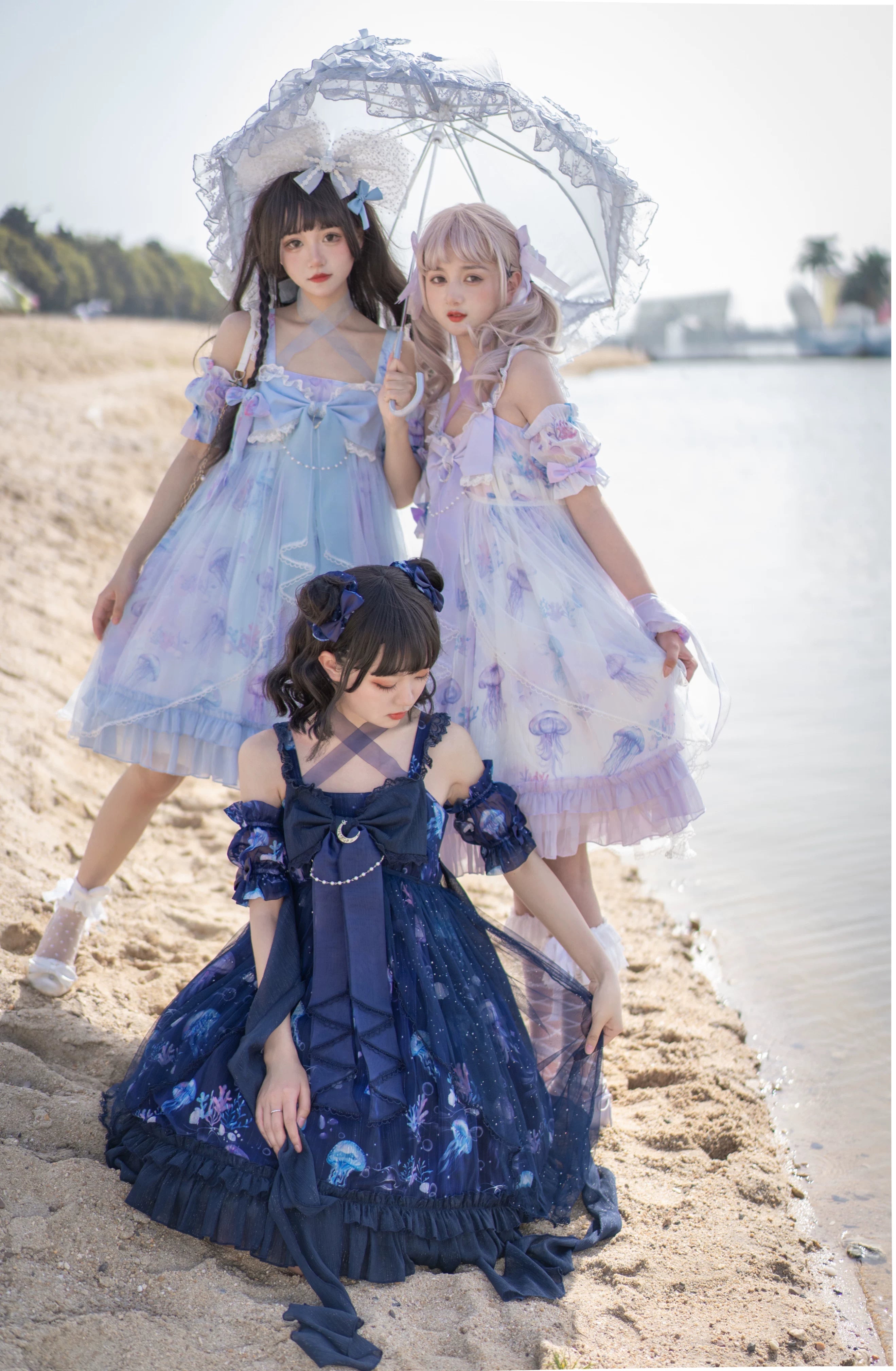 Coral Jellyfish - Sweet Lolita High-waist JSK Dress, Jellyfish & Coral Print 44906:827385