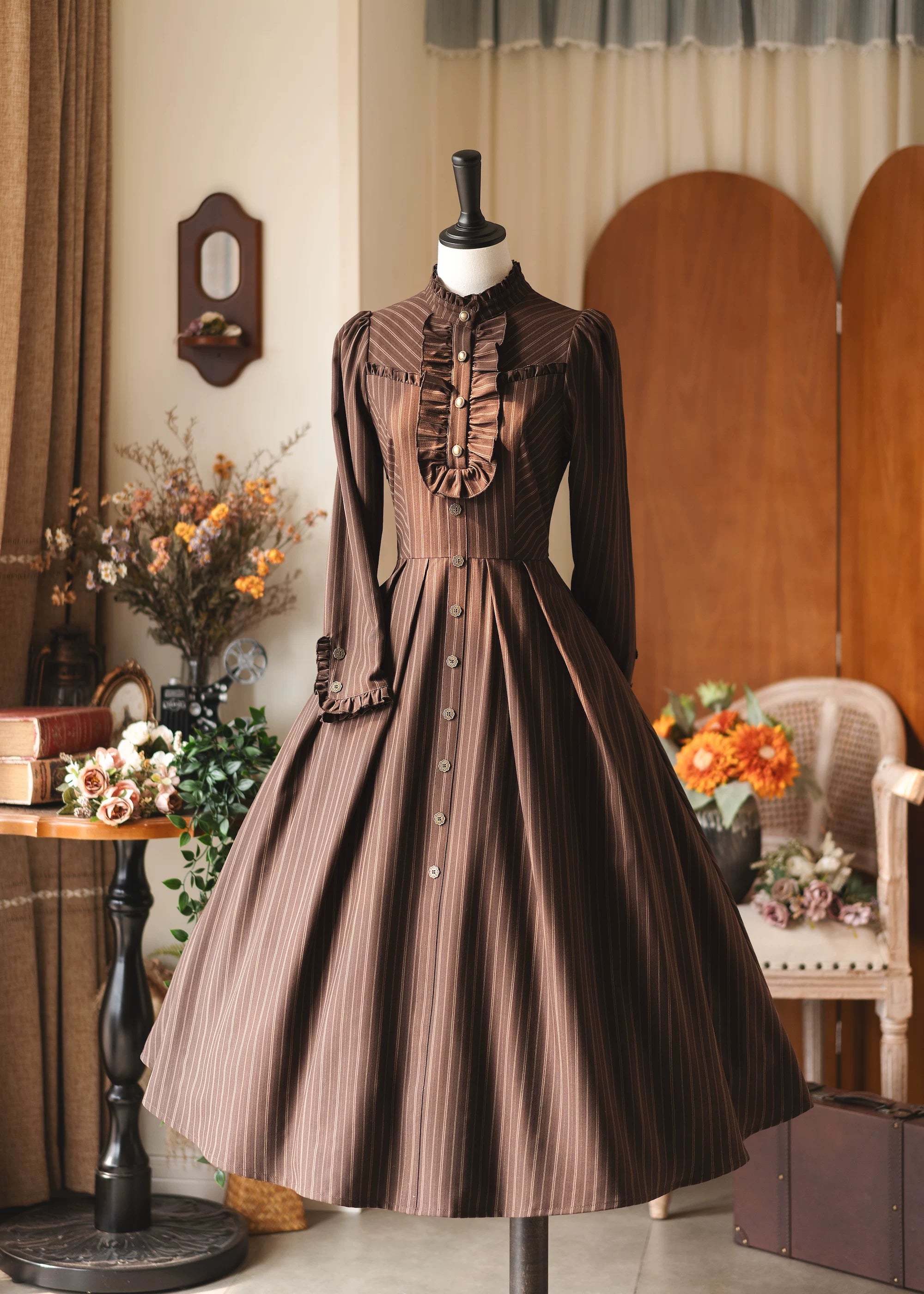 Forest Castle - Classic Lolita Long Striped Dress, Irregular Hem Vest (2XL L M S XL / In-stock Pre-order) 44441:809832