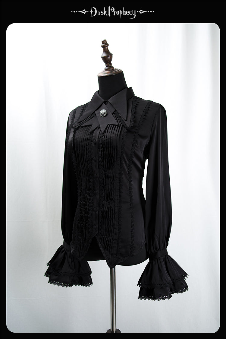 DuskProphecy - Coccyx - Elegant Lolita Shirt Tailored Cut Blouse XS black (with matching bow tie)