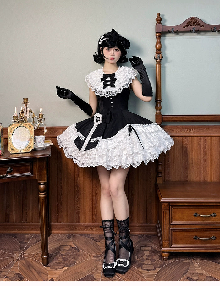 Alice Girl - Arrogant Miss - Sweet Lolita Jumper Dress with Tiered Lace Dress 41484:699412