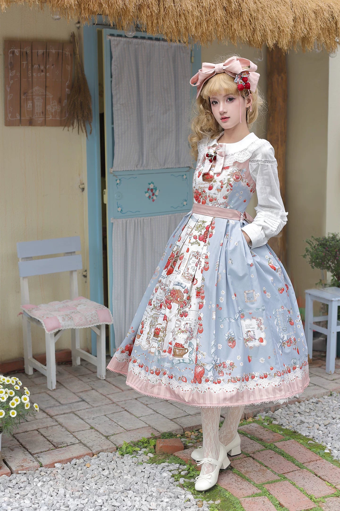 Strawberry Manor - Printed Sweet Lolita JSK Dress, Box Pleats 45025:832876