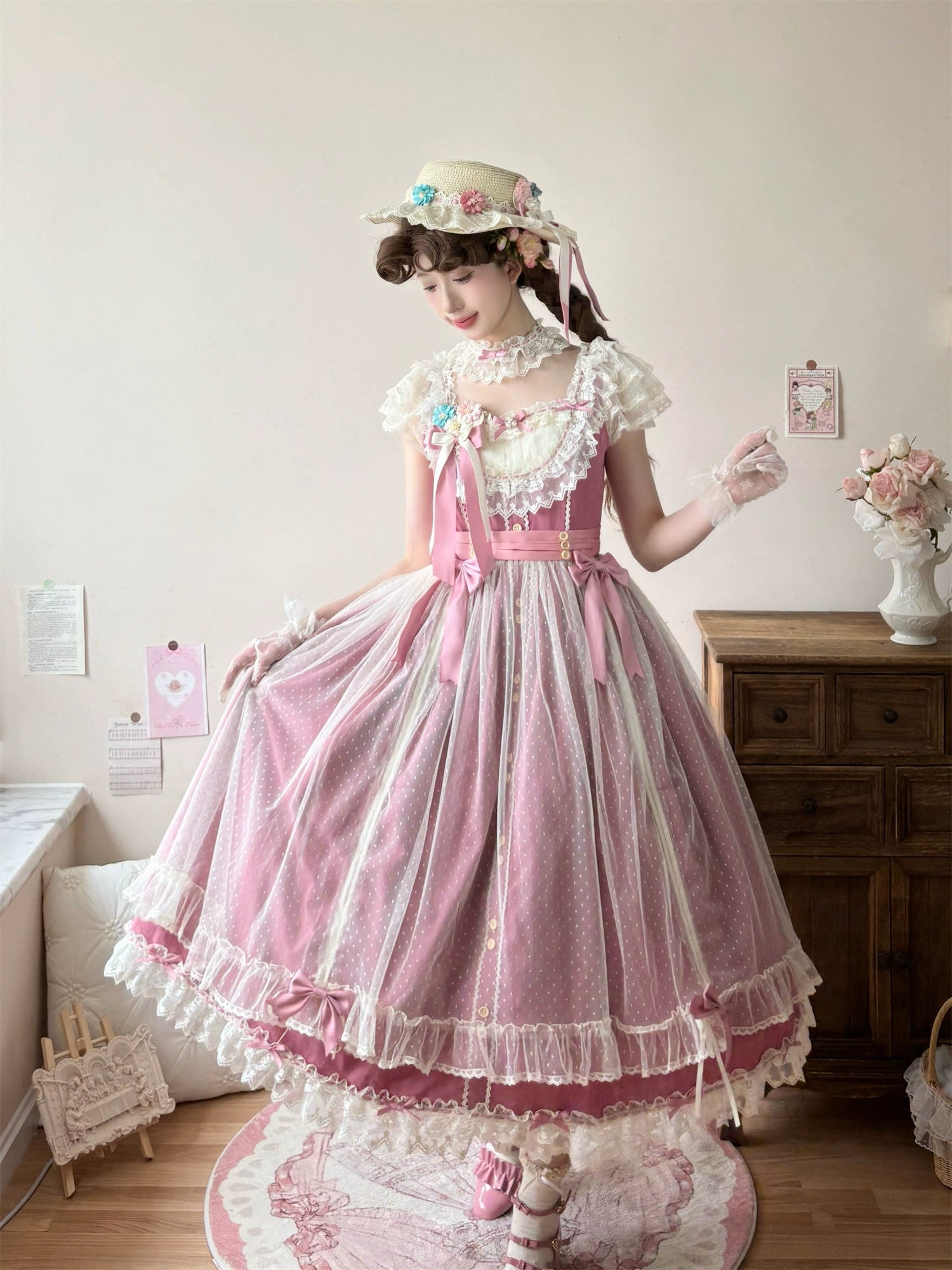 Uncle's Workshop - Fluttering Cherry Spring Strings - Cotton Sweet Lolita JSK Dress 42196:776707