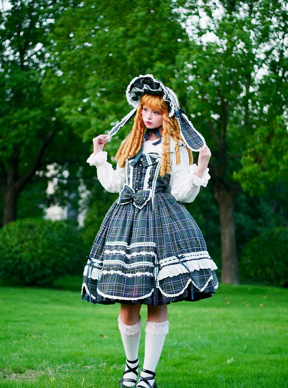 Plaid Petal Bunny - Old School Lolita Plaid JSK Dress, Side Pockets 44674:818478