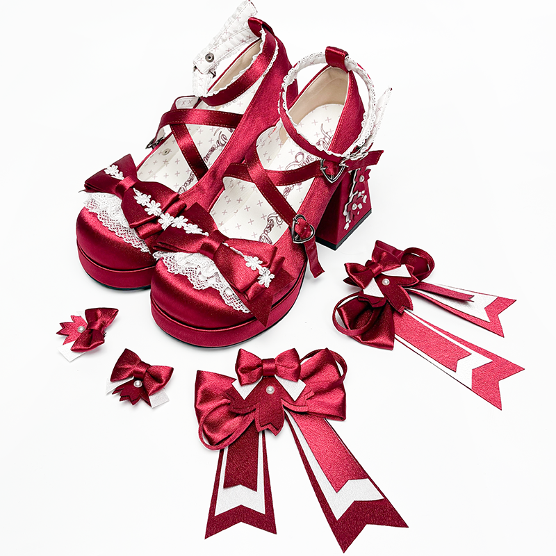 Sakura Oath - Sweet Lolita Chunky Heel, 3D Floral Decoration (红色 / 34 35 36 37 38 39 40 41) 44458:809031