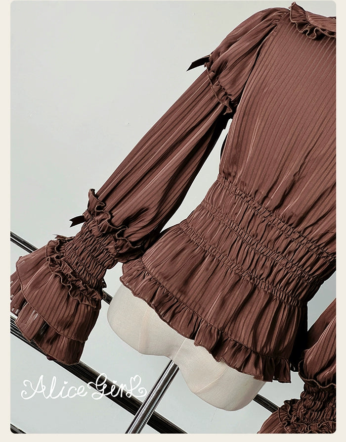 Alice Girl - Bear Chocolate Bar - Kawaii Lolita Blouse, Long Sleeve 43852:787144
